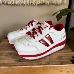 90s Vintage Sketchers Somethin Else White Red Glitter Platform Sneakers Size 9.5